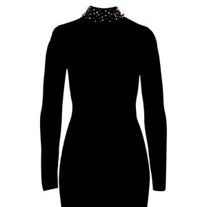 Eliza J Black White Imitation Pearl Neckline Long Sleeve Sweater Cocktail Dress
